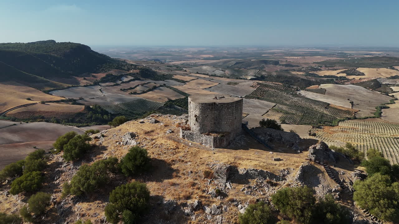 Aerial orbit around Cote Castle, Andalusia Spain