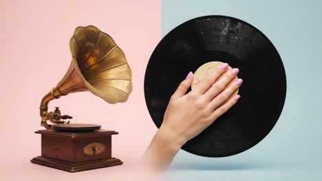 vintage gramophone and vinyl record