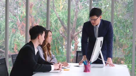 angry business person dispute work problem in group meeting