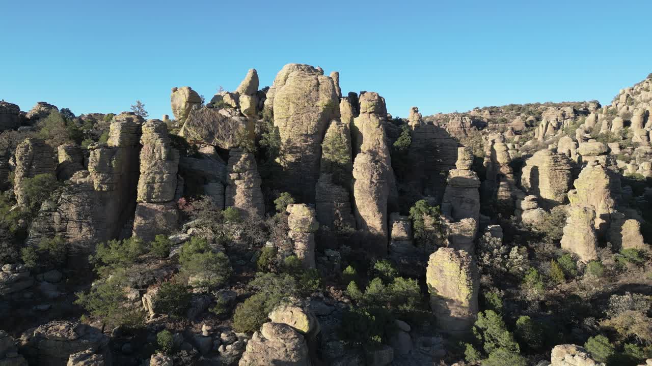 Majestic stone pillars in Valle de los Monjes, Creel, Chihuahua on a clear sunny day