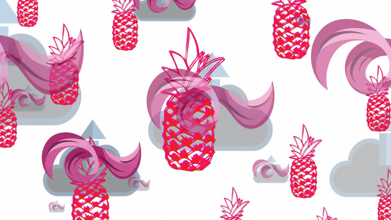 Animation of cloud icons over pineapples