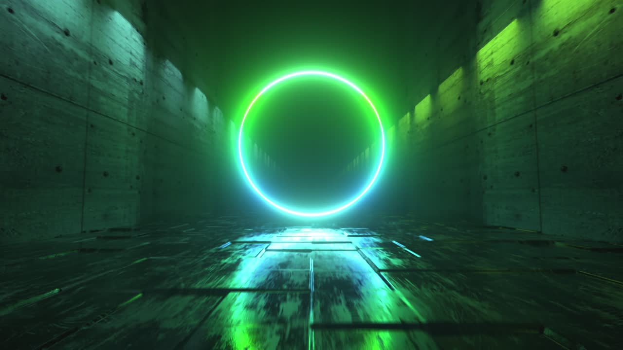 túnel de círculo verde y azul de neón