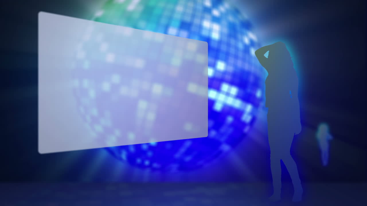 Four screens against a disco ball