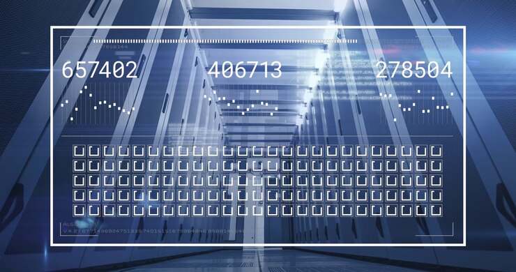 Animasjon av grensesnitt med databehandling mot serverrom