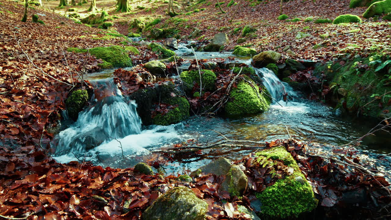 Fresh Water Flowing In Mountain Stream In Autumn Season, Relaxing For The Mind