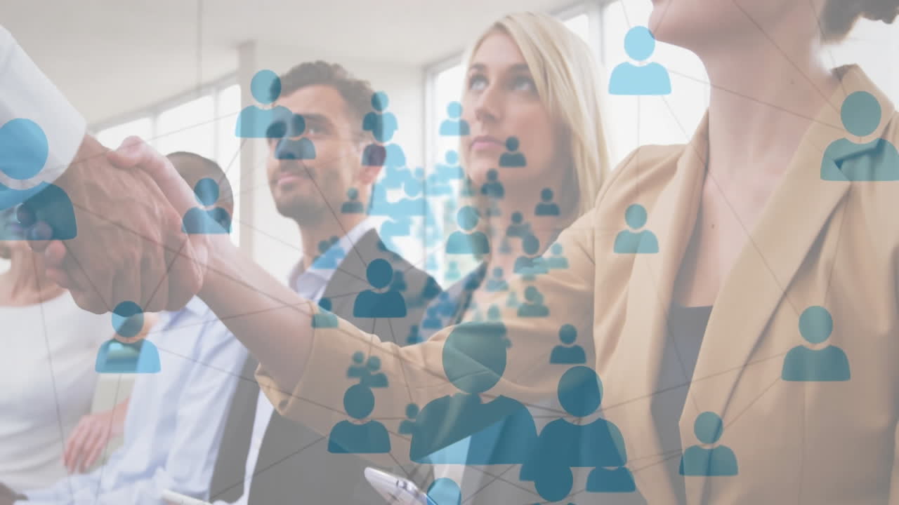 red de conexiones de animación sobre diversas personas de negocios en la oficina