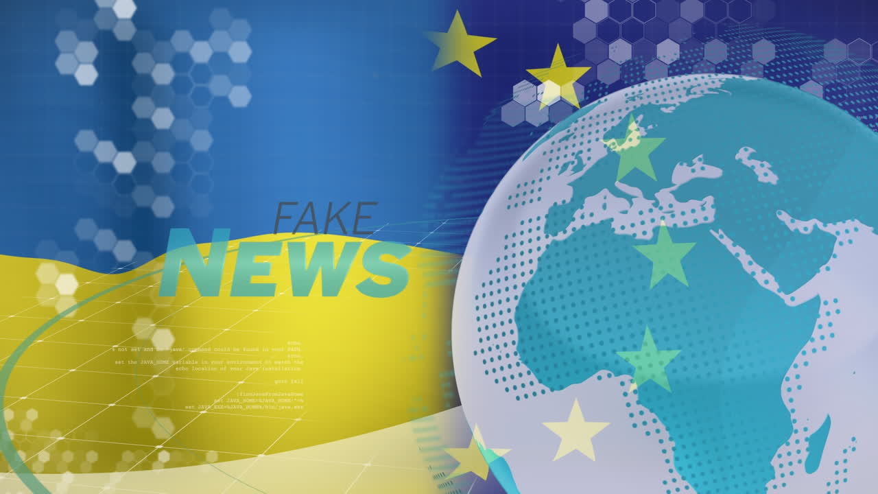 우크라이나와 유럽 연합의  ⁇ 발에 대한 글로브의 애니메이션과 가짜 뉴스