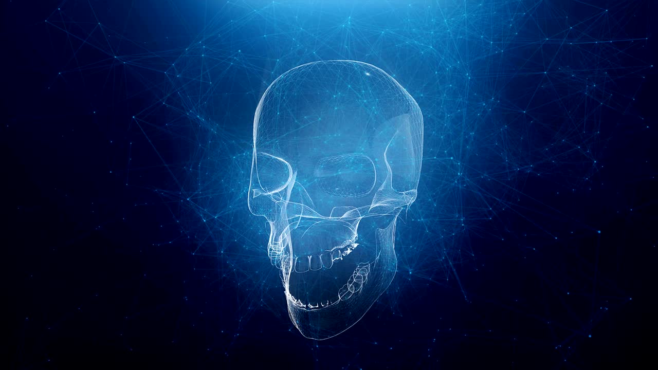 animazione astratta del cranio con sfondo del plesso blu