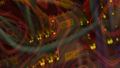 animación de ondas y líneas que se mueven sobre hardware de computadora