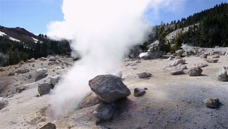 volcanic hydrothermal vent steaming in bumpass hell in lassen volcanic national park california