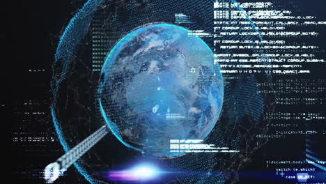 Rotating Earth with data and coding animation over digital background