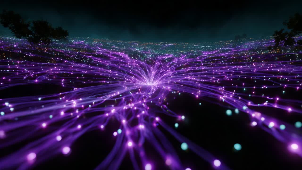 Una straordinaria rappresentazione di luci vivaci e modelli fluenti catturati in un paesaggio surreale, che mostra la magia di colori pulsanti ed effetti visivi abbaglianti in un ambiente ultraterreno