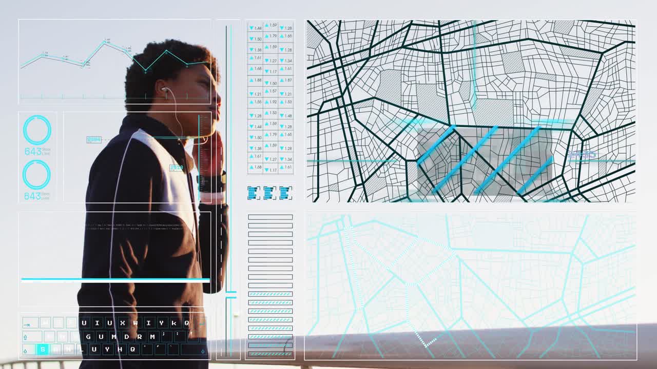 Animation of data processing over african american man using smartphone