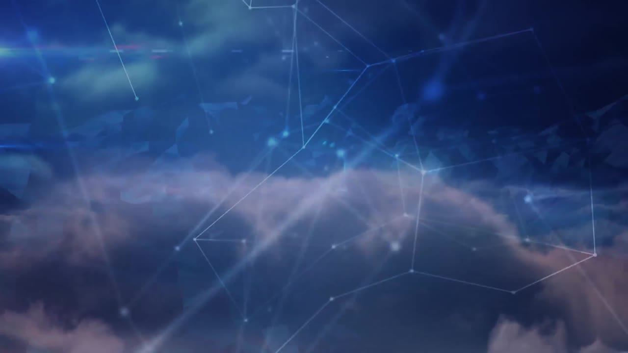 Animation of networks of connections over clouds on sky