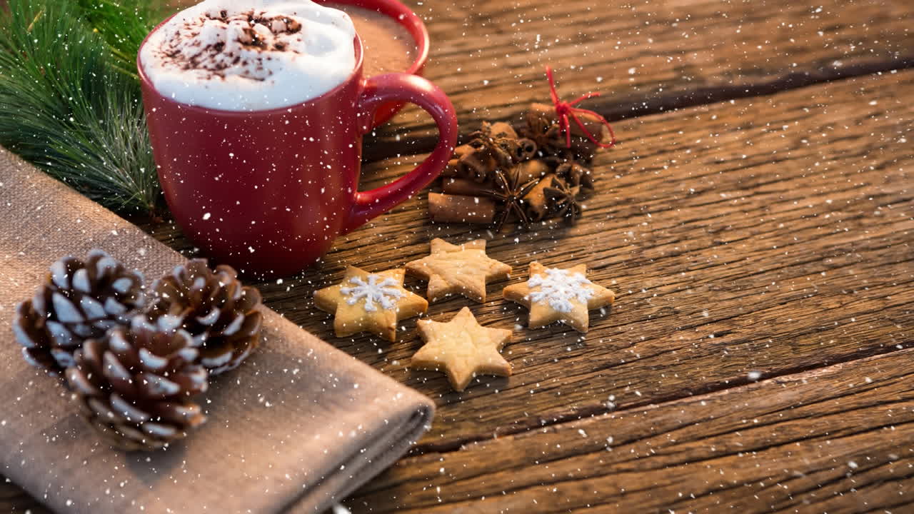 nieve cayendo con decoraciones de navidad