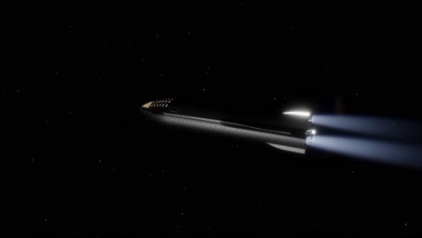 space x starship flying into a moon orbit after a long trip from earth, this is a computer simulation