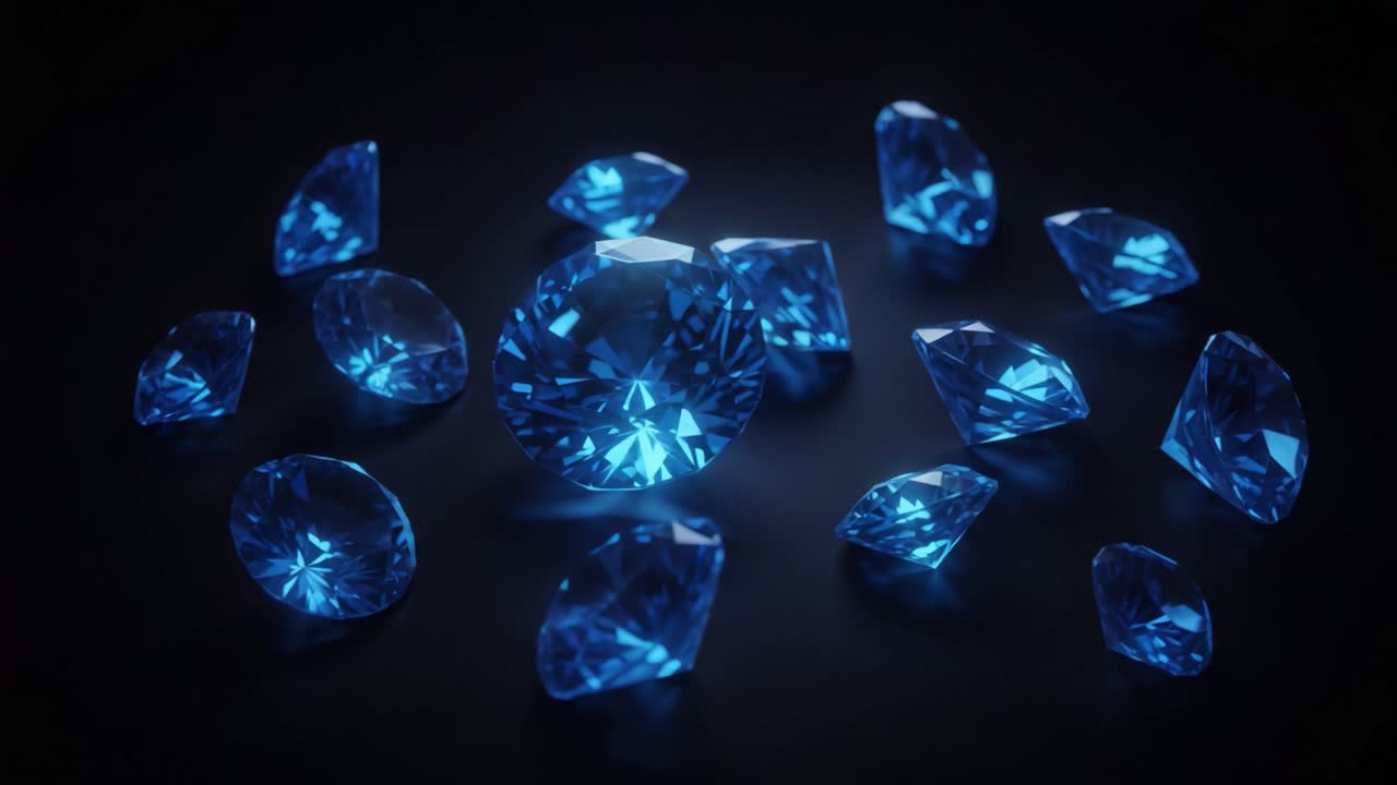 A Stunning Display of Brilliant Blue Diamonds Glimmering Against a Dark Background Capturing Light and Elegance in Every Facet