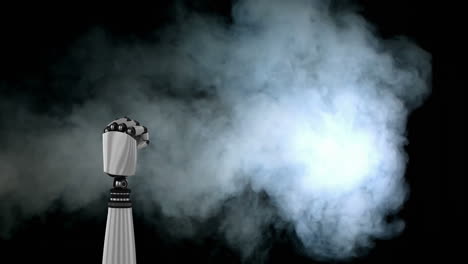 animation of robot arm with smoke