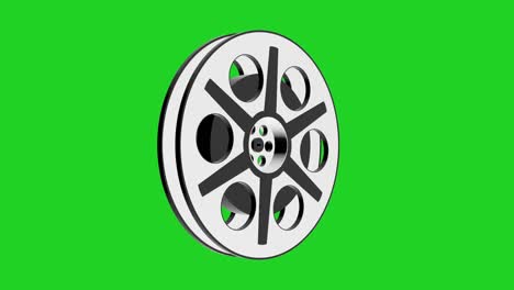 3d animation of camera film reel, seamless loop animation with green screen