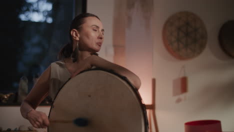 woman playing a drum