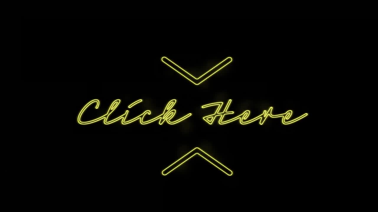 animación de texto de neón amarillo, haga clic aquí, sobre fondo negro