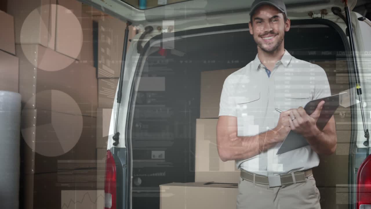 animación de estadísticas y procesamiento de datos financieros sobre el repartidor