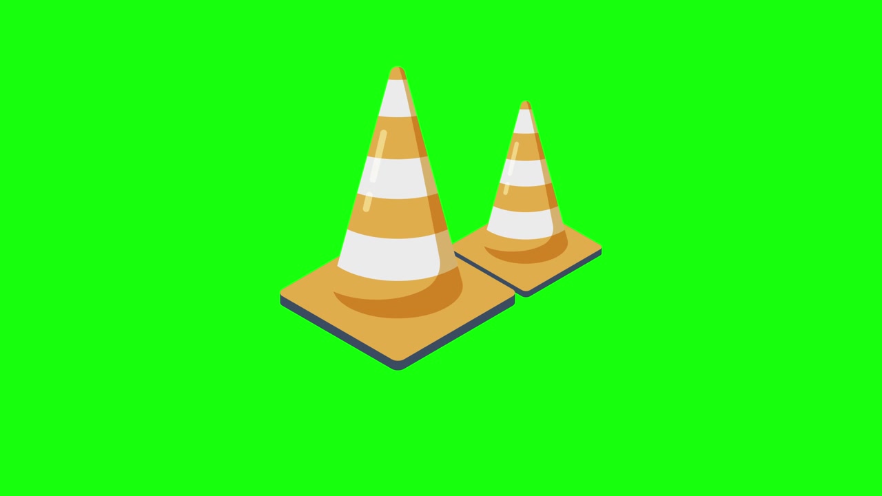 Animated Traffic Cones Appearing on Green Screen Background