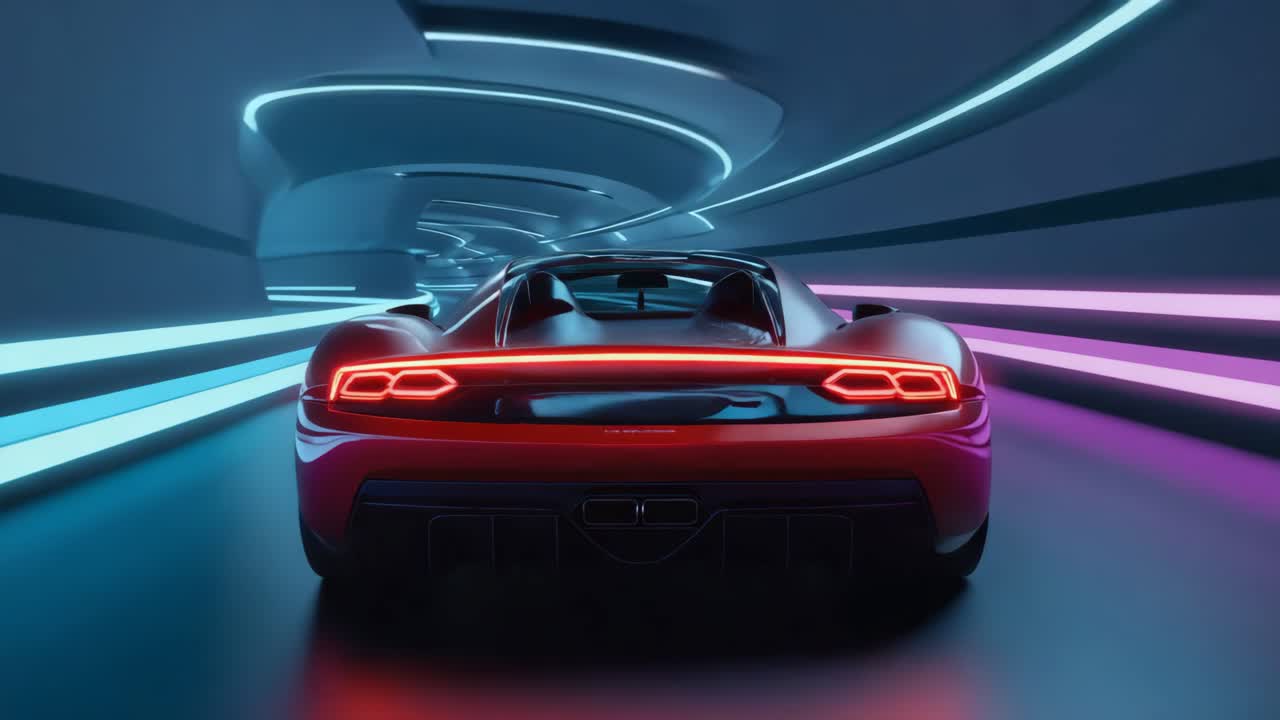 Red sports car in a futuristic tunnel