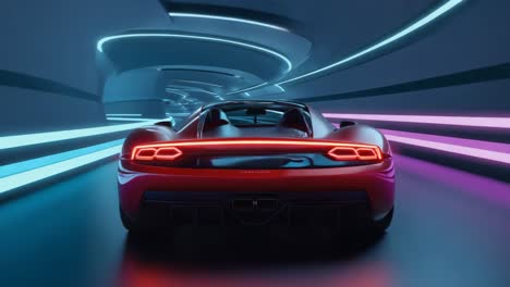 red sports car in a futuristic tunnel