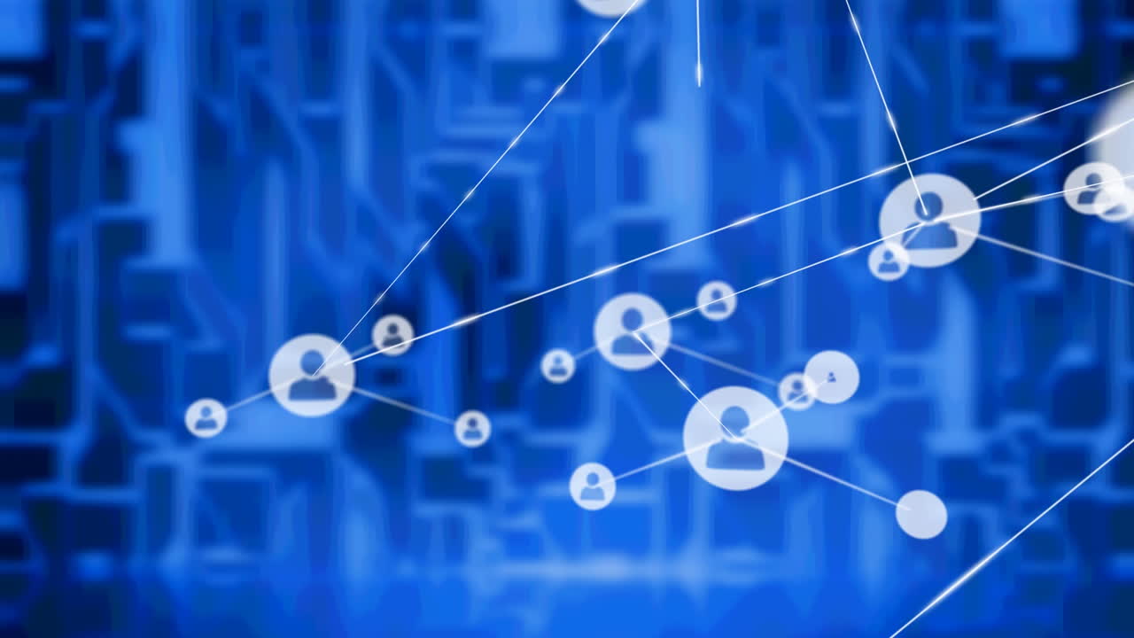 블루 스크린 위의 사람 아이콘과의 연결 네트워크의 애니메이션