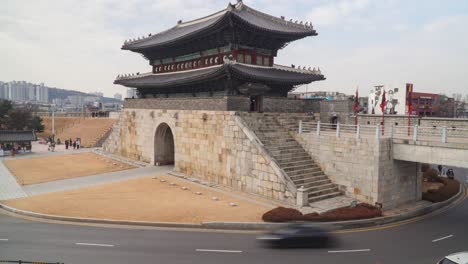 north gate of hwaseong fortress - janganmun, known locally as bungmun - daytime time lapse