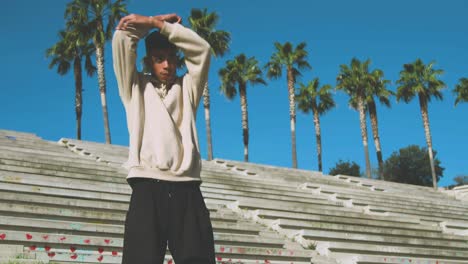 black athlete warming up on top of steps