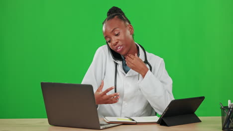 Green-screen,-service-and-a-doctor-on-a-phone-call