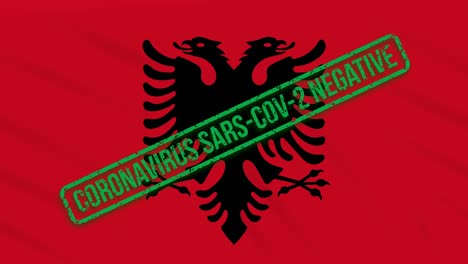 albania balanceando una bandera con un sello verde de libertad del coronavirus, bucle