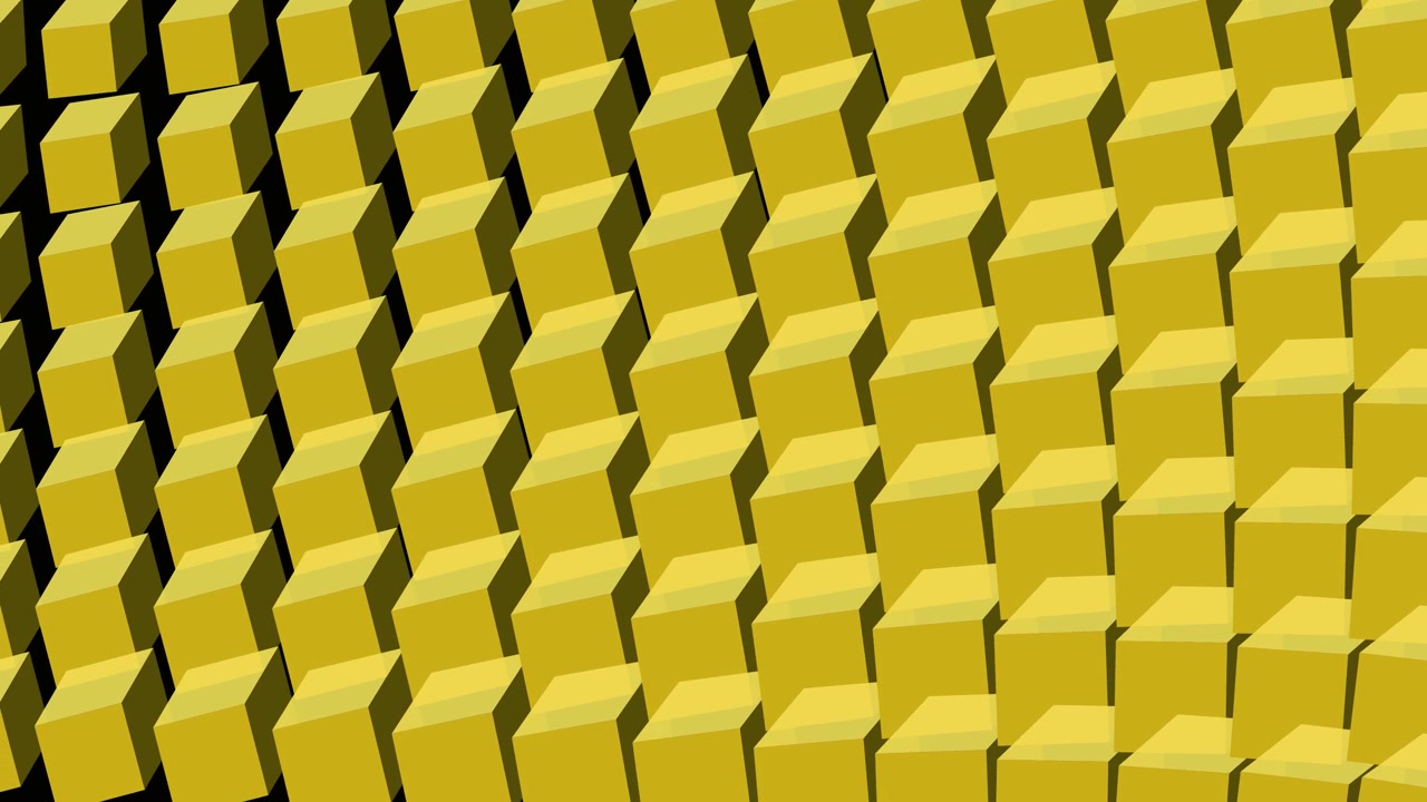 Abstract Animation of Rotating Yellow Cubes on Black Background