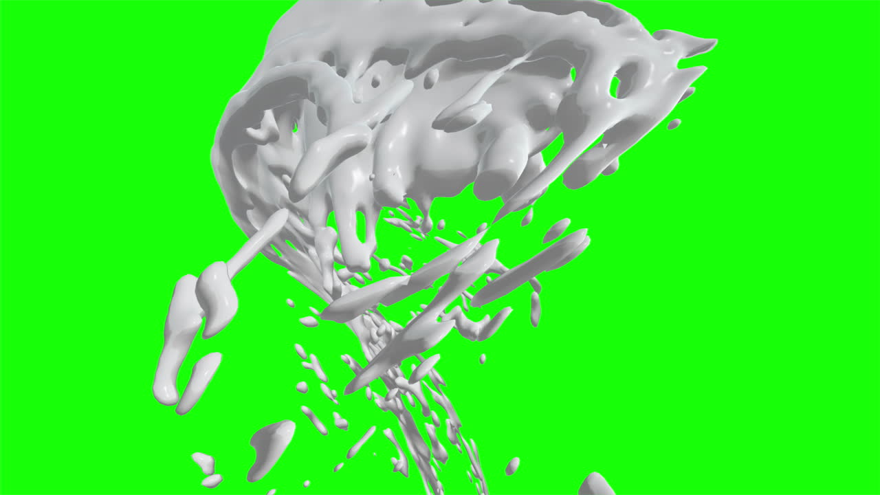 вращающийся кремовый молочный графический взрывающийся 3d объект, вращающийся на зеленом экране