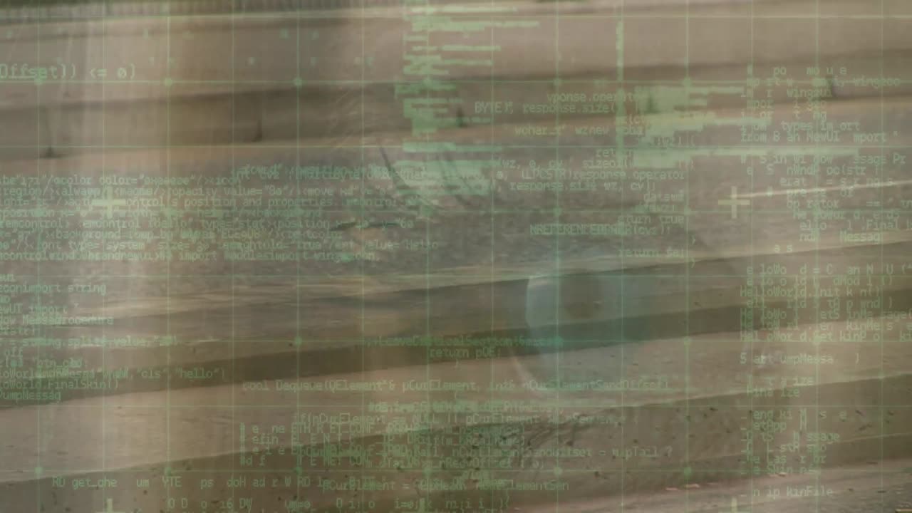 animación del procesamiento de datos en pantalla digital sobre el ojo f mujer caucásica