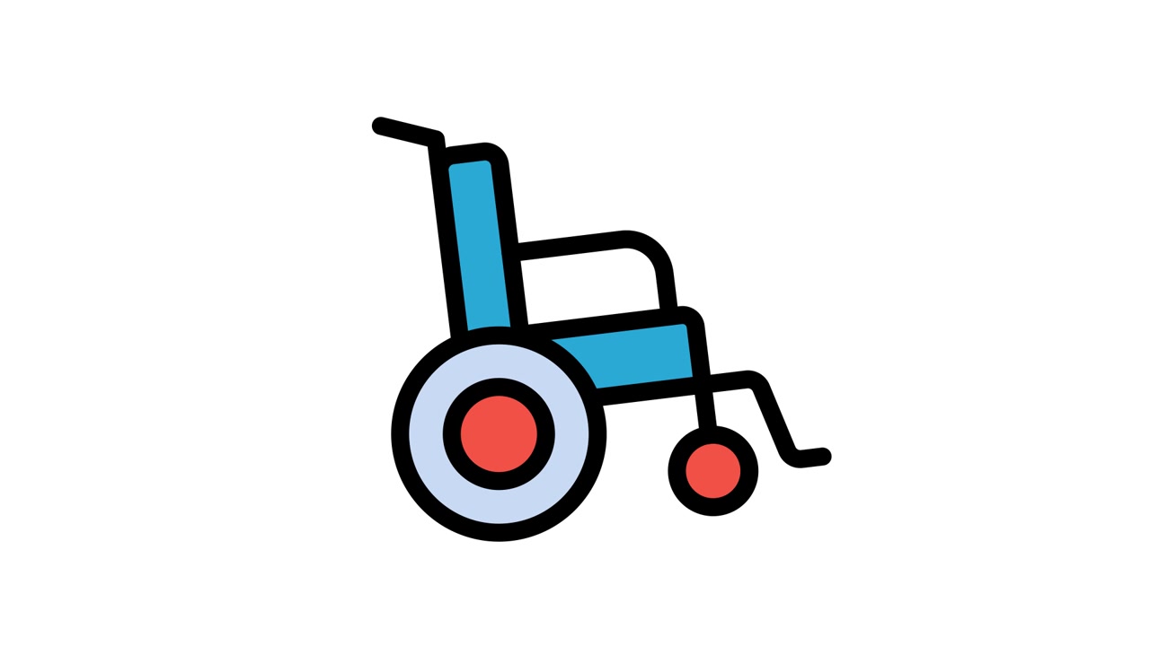 Animated Blue Wheelchair Icon Moving on White Background