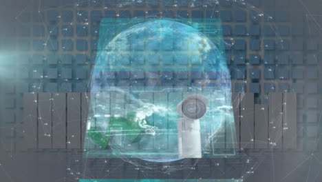 Animation of financial data processing over globe
