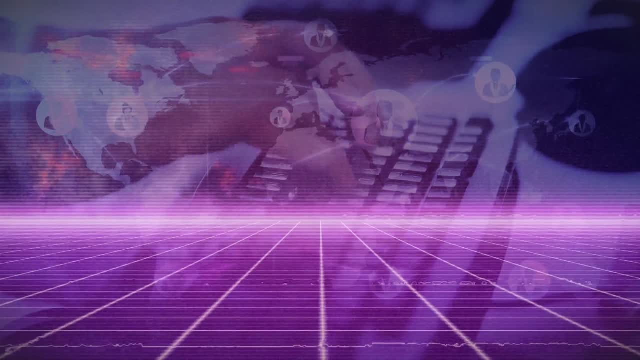 animación del procesamiento de datos sobre el hombre de negocios que utiliza la computadora