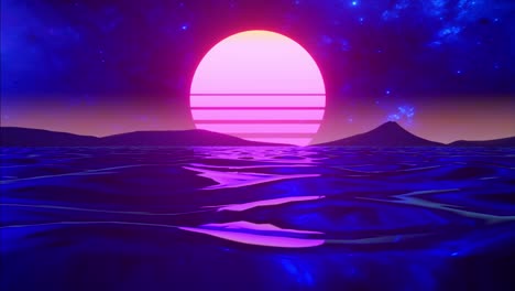 retro futuristic ocean sunset