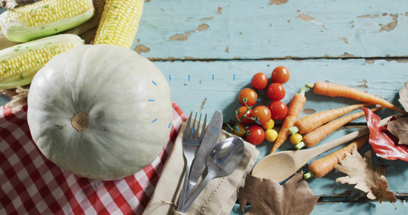 Vertical video: On start pumpkin sitting table with shapes popping fading highlighting fall for ads