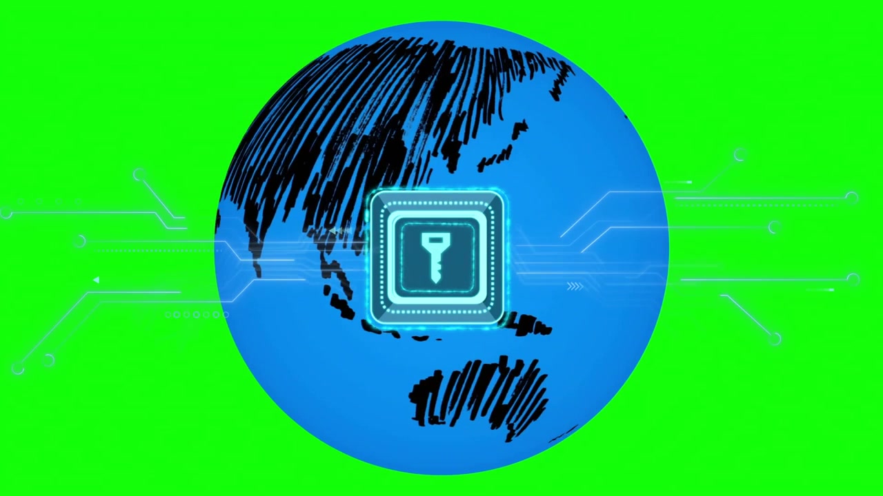 Upon appearing globe rotating while chip icon pulsing and circuits scanning to illustrate data flow