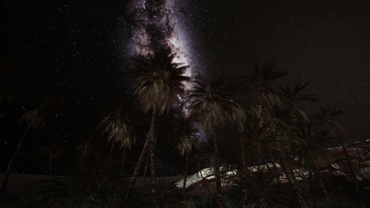 Palme e Via Lattea sotto una notte stellata