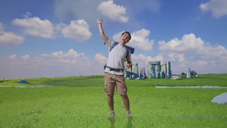 happy traveler at stonehenge