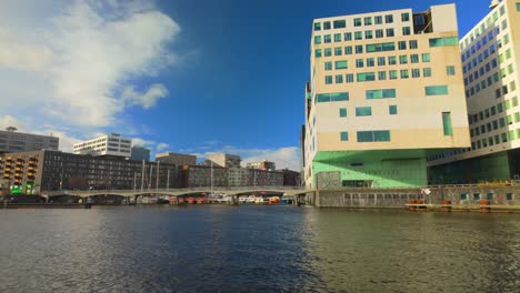 Fixed-wide-angle-shot-of-Amsterdam-Palace-of-Justice-at-IJdok-island