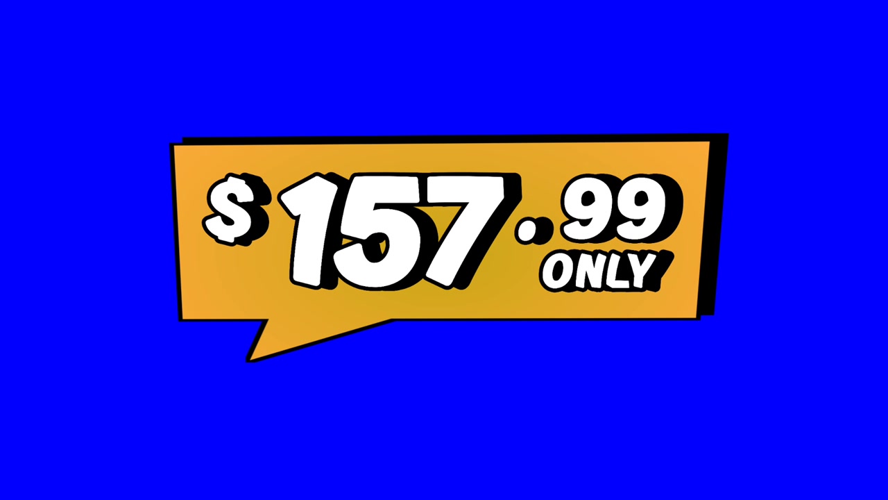 Animazione Prezzo speciale di 157,99 $ in un fumetto di grafica in movimento su sfondo blu. Perfetto per pubblicità, e-commerce, vendita al dettaglio, sconti e video promozionali, elemento video per concept aziendali