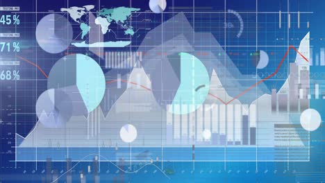 animation of data and graphs on blue background
