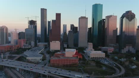 4k aerial of downtown houston at night