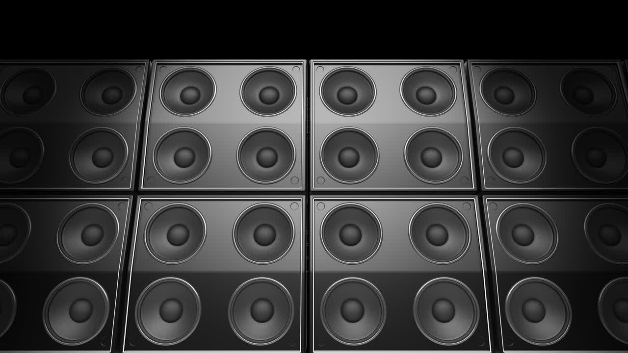 altavoces modernos que tocan música apilados en un ciclo de patrón de pared sin fin.